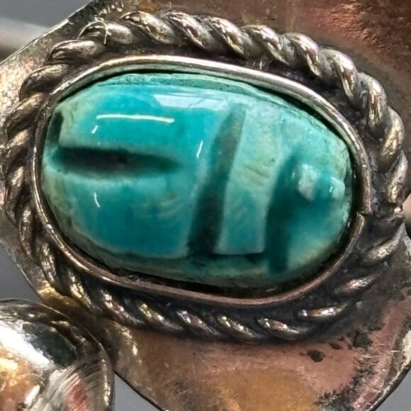 Unique Navajo Unisex Silver Open Cuff Bracelet with Turquoise Colour - Picture 5 of 14